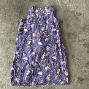 J. Jill Love Linen XS Petite Purple Floral Dress Pockets V-Neck Shift Vacation